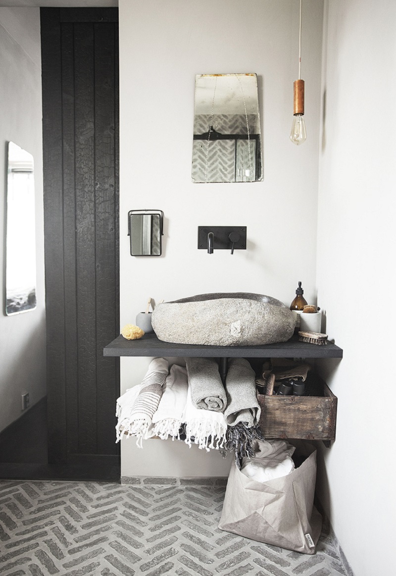 Gray Lime Painted Bathroom designed by Slow Design Studio & styled by Tone Kroken