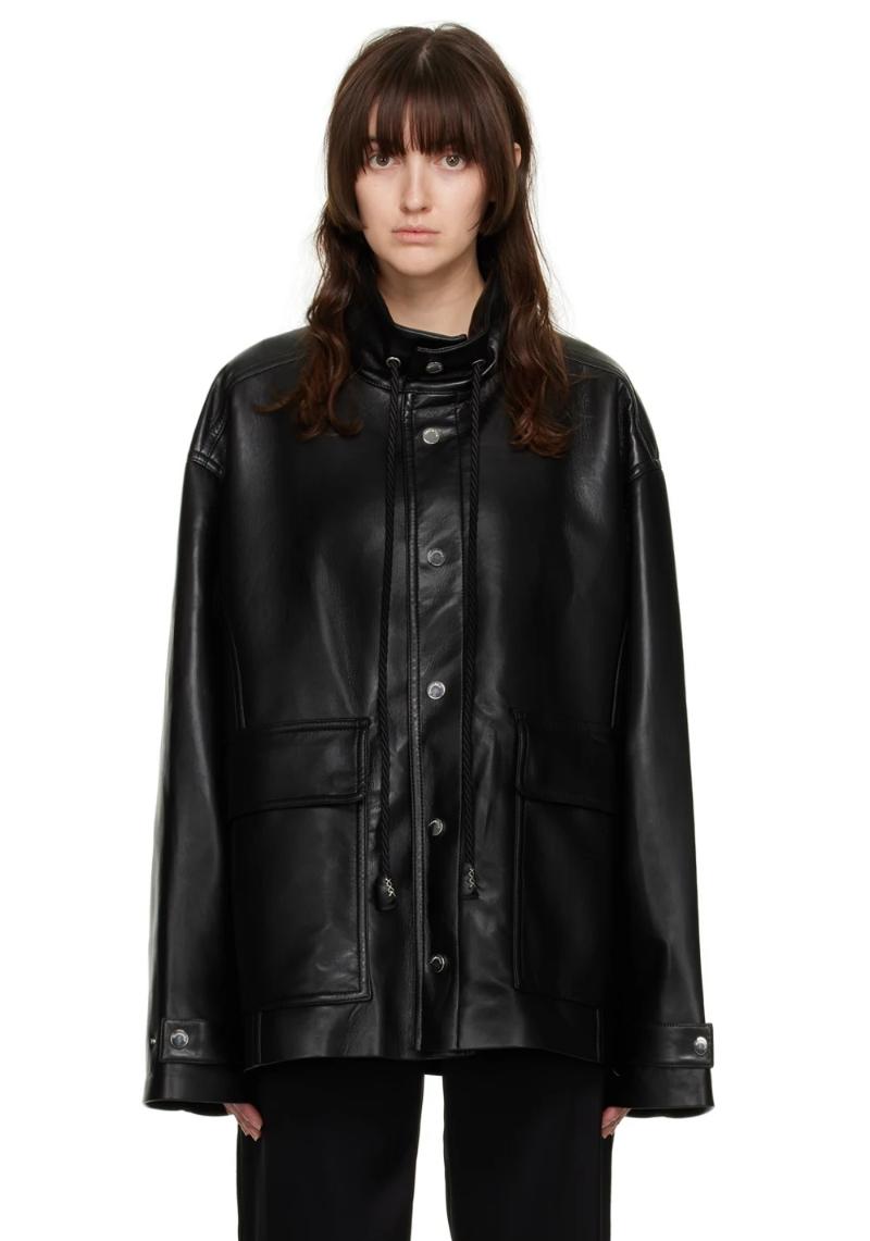 Nanushka Black Elias Regenerated Leather Jacket  SSENSE Casual Mid-Season Outfits